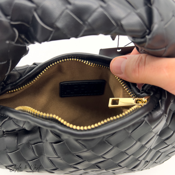 Black Leather Woven Knot Purse Hobo Handbag Shoulder Bag Y2k Boho Slouchy - Picture 3 of 6